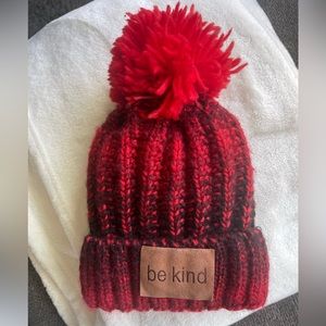 Two-Tone Thick Knit Pom Beanie, Be Kind